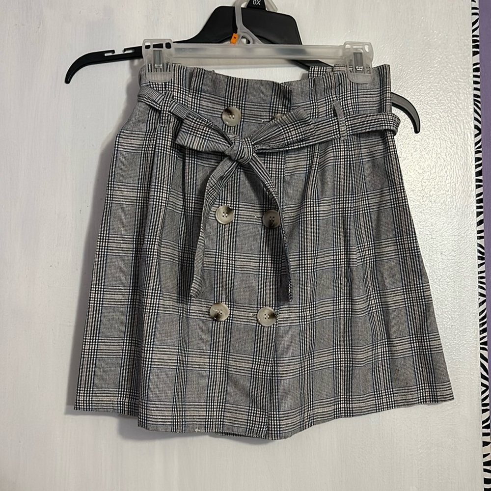 Grey plaid button up skirt